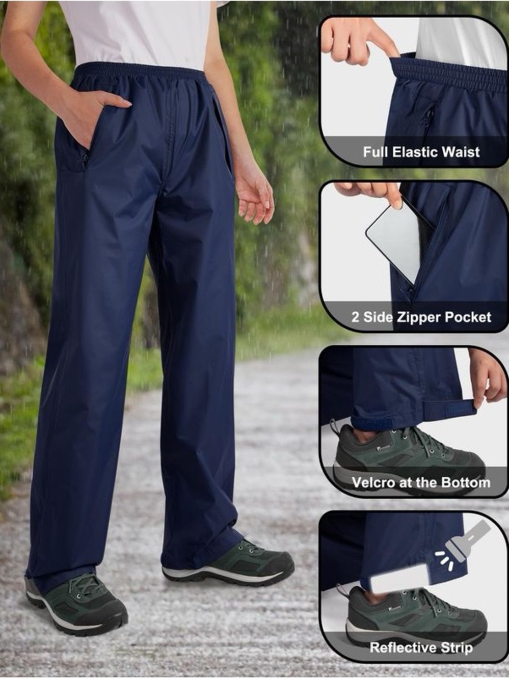 33,000 ft Woman’s Packable Rain Pants- Blue - Picture 3 of 13